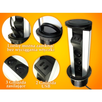 Power port COLUMN WX 3*Gn zasilające 2* USB zasila