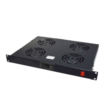 Panel wentylacyjny x4 z termostatem 19" 1U RAL9004