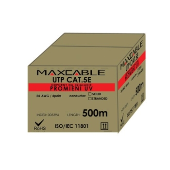 Przewód UTP5E drut Cu UV czarny 500m MAXCABLE