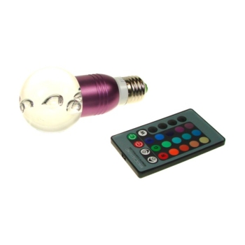 Żarówka LED Gais  E27 3W  RGB z pilotem fioletowa