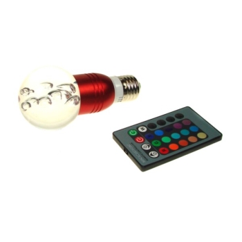 Żarówka LED Gais  E27 3W  RGB z pilotem czerwona-