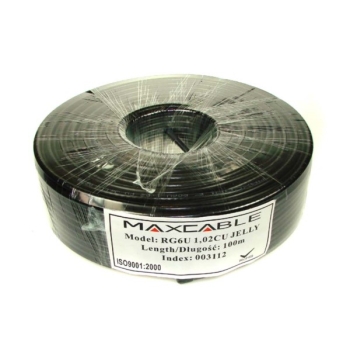 Przewód RG6U 1,02Cu żelowany UV czarny 100m MAXCAB