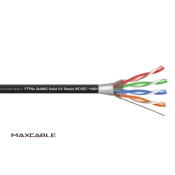 Przewód FTP5E drut Cu UV czarny 305m MAXCABLE
