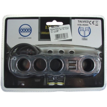 Rozgałęźnik zapalniczki 1/4gn.AV na kablu+ 2xUSB