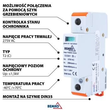 OGRANICZNIK PRZEPIĘĆ 1P 20kA(8/20) KLASA T2 (C)