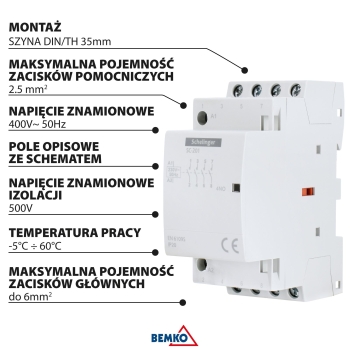 STYCZNIK MODUŁOWY SC201 2P 25A TYP 40 (4NO + 0NC) SCHELINGER
