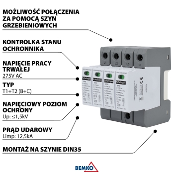 OGRANICZNIK PRZEPIĘĆ 4P 12,5kA(10/350) KLASA T1+T2 (B+C) SCHELINGER