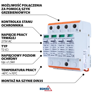 OGRANICZNIK PRZEPIĘĆ 4P 20kA(8/20) KLASA T2 (C)