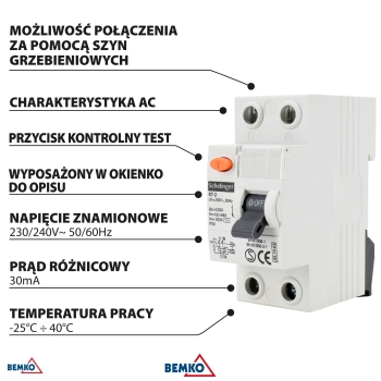 WYŁĄCZNIK RÓŻNICOWOPRĄDOWY AC 2P 40A 30mA SCHELINGER