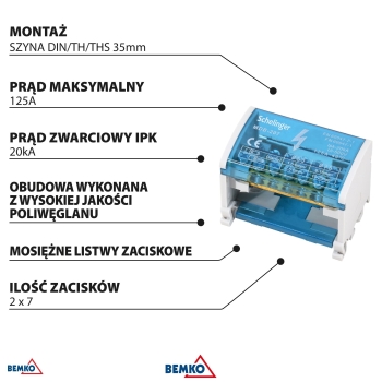 BLOK ROZDZIELCZY 14 ZACISKÓW 2x7 (5x5,3mm + 2x7,5mm)