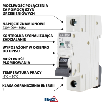 WYŁĄCZNIK NADPRĄDOWY 4,5KA 1P C 20A SCHELINGER