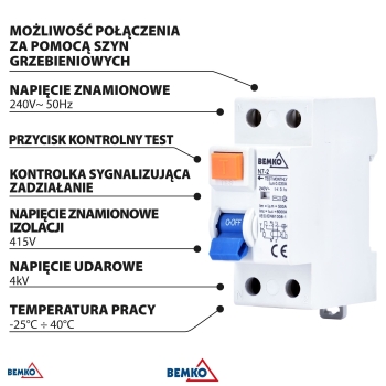 WYŁĄCZNIK RÓZNICOWOPRĄDOWY AC 2P 25A 100mA