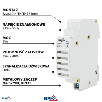 DZWONEK NA SZYNĘ MB213 230V