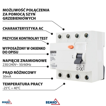 WYŁĄCZNIK RÓŻNICOWOPRĄDOWY AC 4P 40A 30mA SCHELINGER