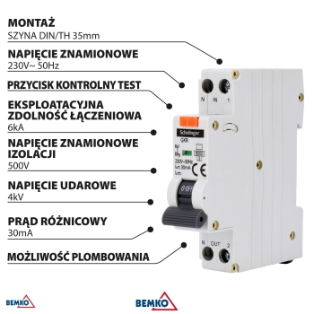 WYŁĄCZNIK RCBO 1P B 16A 30mA TYP AC SCHELINGER