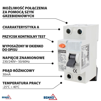 WYŁĄCZNIK RÓŻNICOWOPRĄDOWY A 2P 40A 30mA SCHELINGER