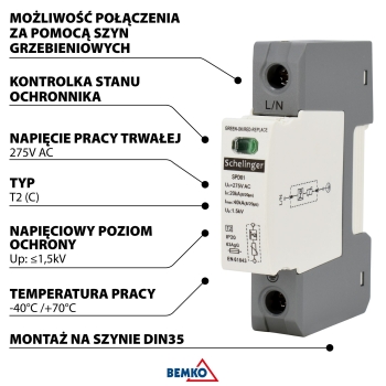OGRANICZNIK PRZEPIĘĆ 1P 20kA(8/20) KLASA T2 (C) SCHELINGER